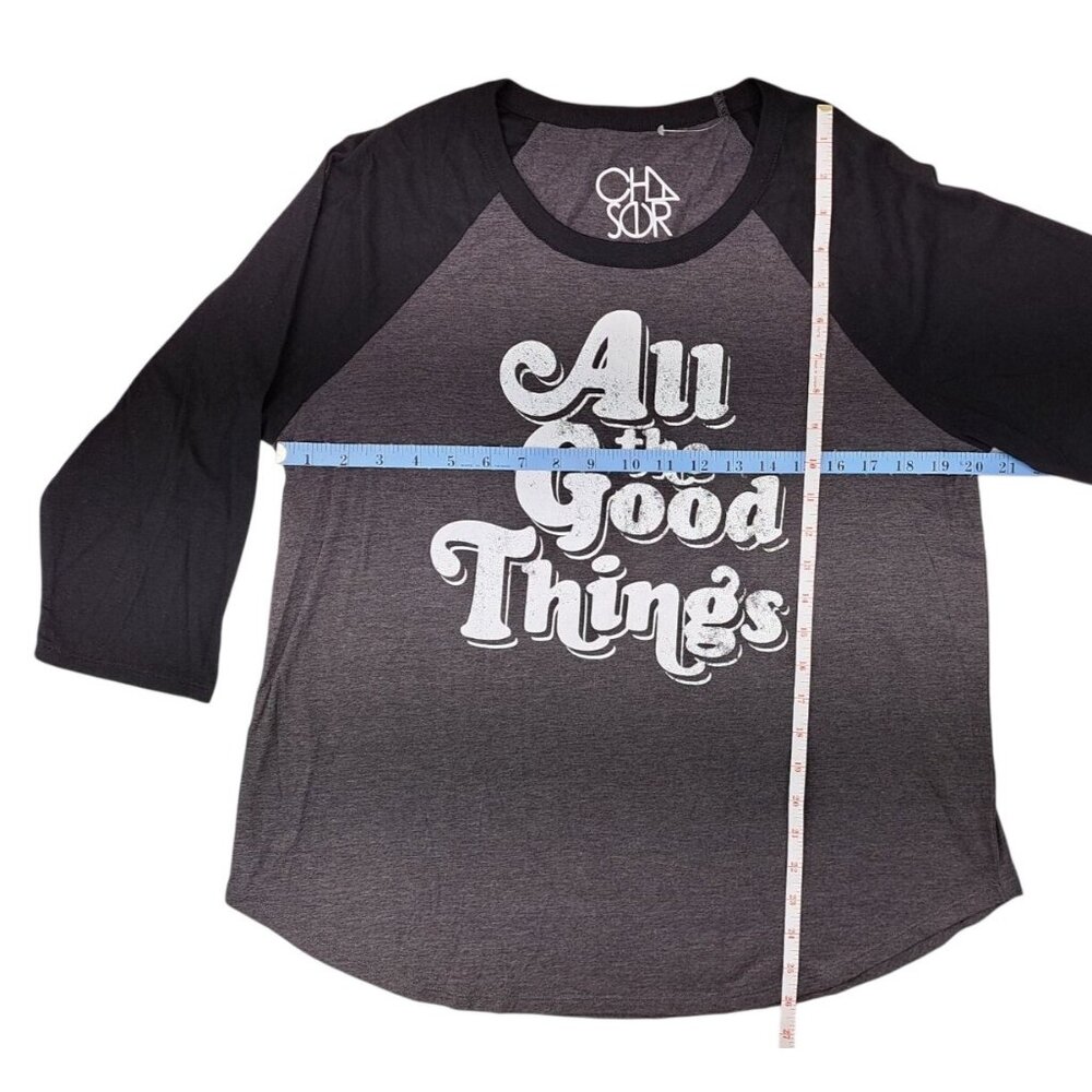 Chaser Baseball Raglan Shirt Black Grey All The Good Things Women XL Graphic - Picture 6 of 6